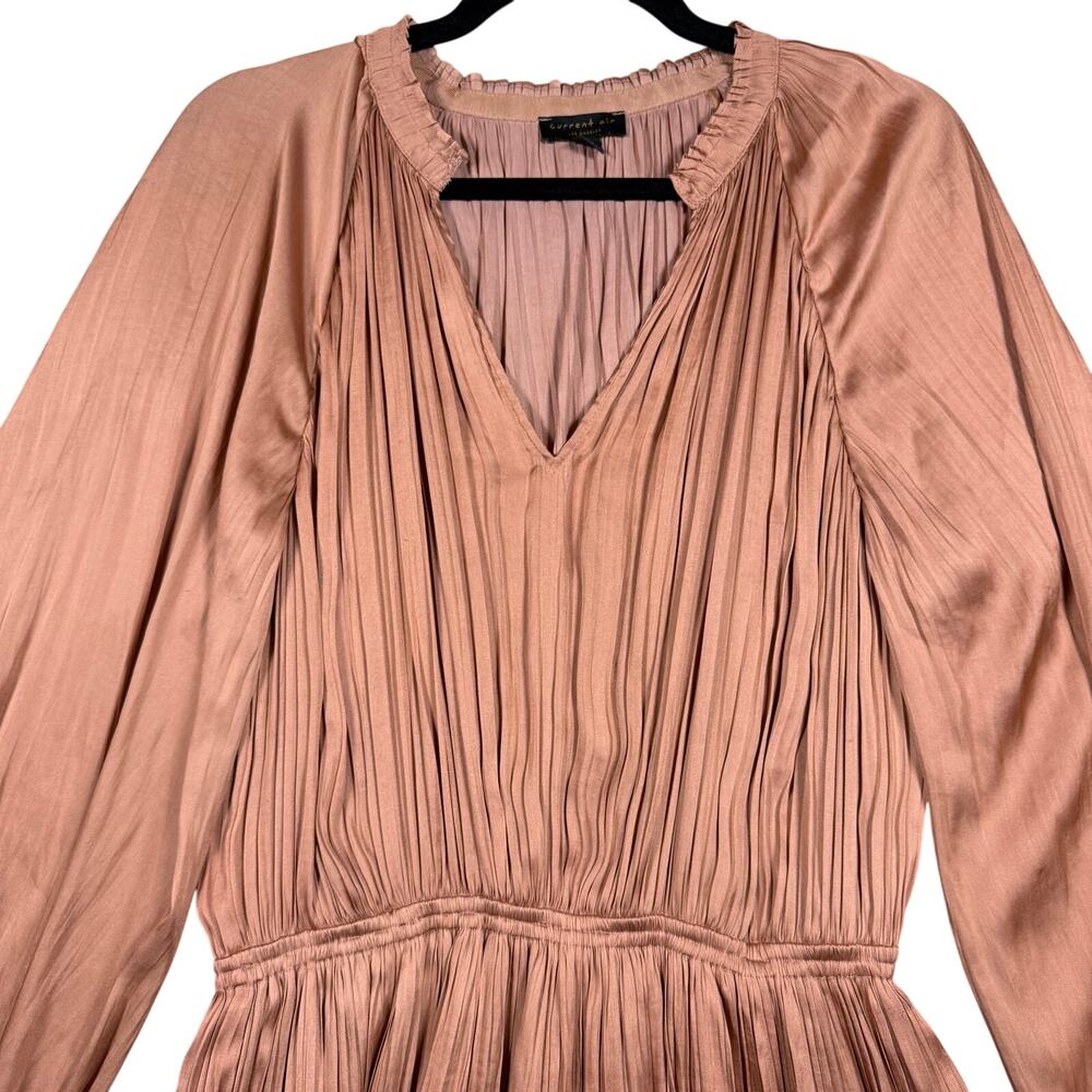 Current Air Rose Gold Satin‎ Pleated Mini Long Sleeve Dress Party - Size XS - Picture 3 of 10